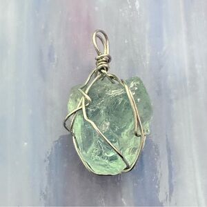 Handmade Sea Glass Pendant Necklace Wire Wrapped, Beach Glass 3035 P